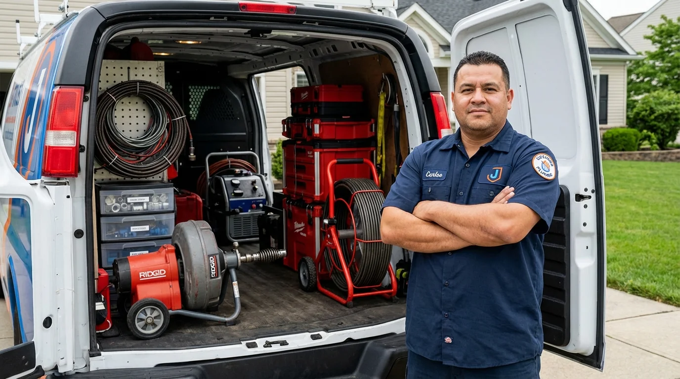 Professional drain cleaning equipment and Johns Plumbing LLC plumber in Waterboro