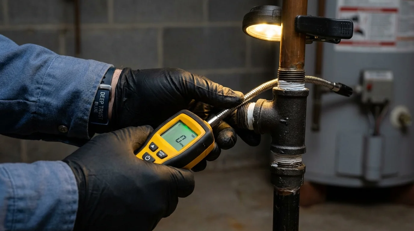 Gas leak detection with electronic sniffer by Johns Plumbing LLC in Waterboro
