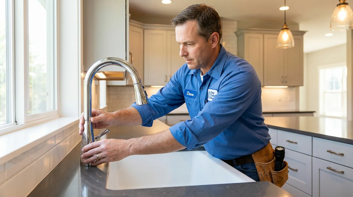Kitchen faucet installation by Johns Plumbing LLC in Waterboro