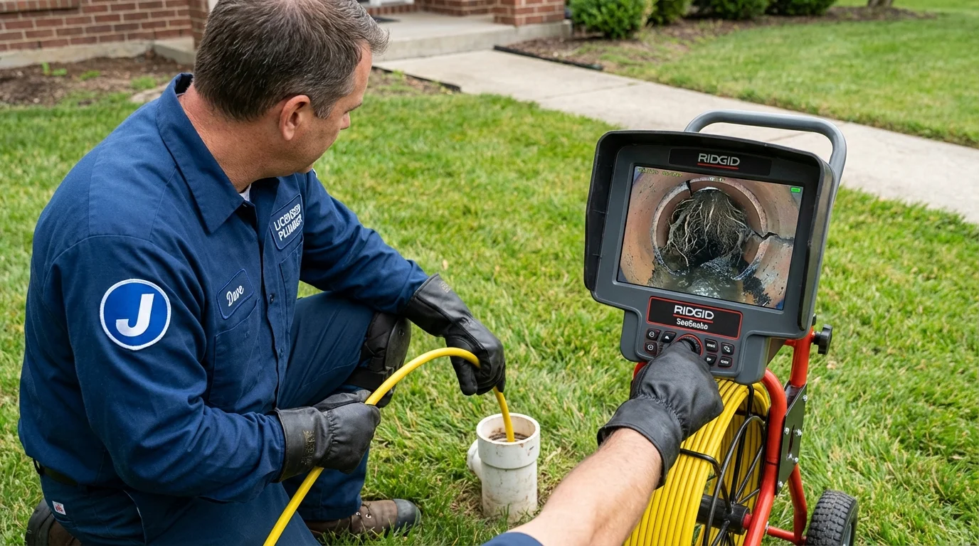 Sewer camera inspection being performed by Johns Plumbing LLC in Waterboro